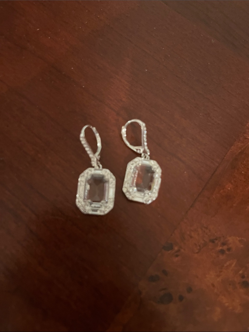 Nadri Silver-Tone Clear Crystal Emerald Cut Drop Earrings